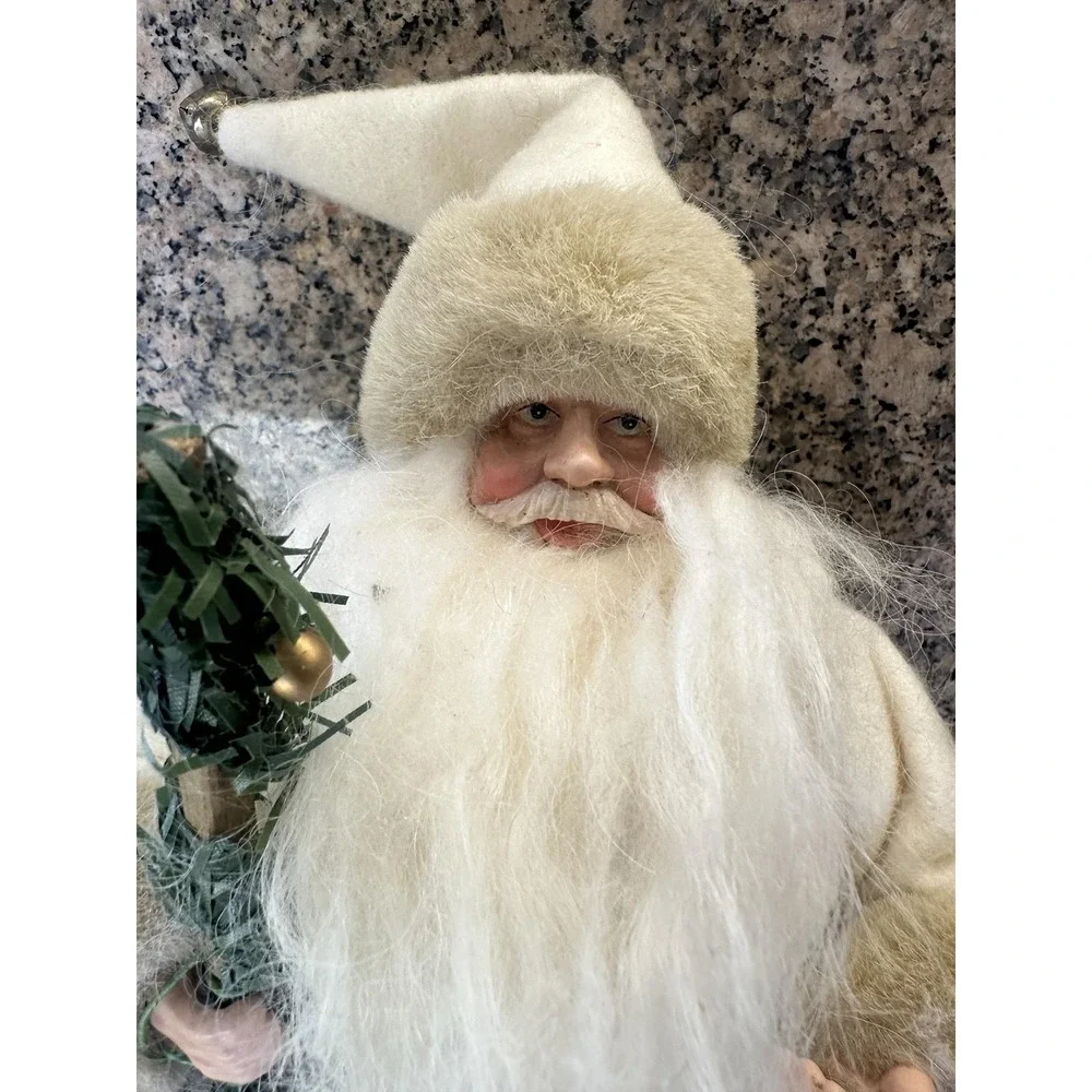 VTG Santa Claus Christmas Figurine White Coat With Sleigh Gifts‎ Tabletop Decor